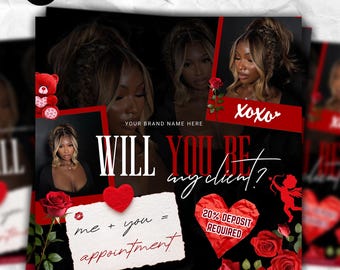 Valentine Day Bookings Flyer, February Book Now Flyer, Holiday Deals, Hairstylist, Makeup, Nail, Lash, Wig, Braids Flyer, DIY Canva Template