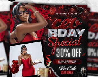 CEO Birthday Sale Flyer, Gemini Birthday Flyer, CEO Birthday Special Flyer, Hair Stylist, Lash Tech, Nail Tech, Makeup Artist, DIY Canva