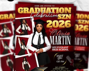 Invitación de graduación de la promoción de 2026, anuncio de graduación de último año, fiesta de graduación, folleto de la escuela secundaria (plantilla de Canva)