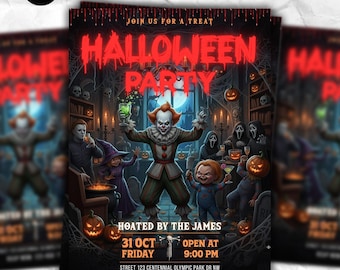 Halloween Party Invitation Template, Halloween House Party Invite, Spooky Ghost Party, Costume Party, Gothic Horror Invite, DIY Canva