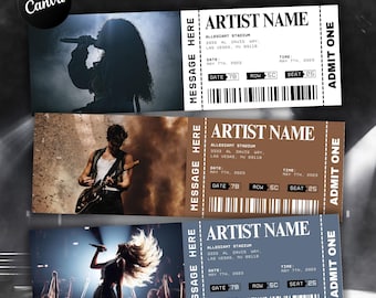 Entrada de concierto editable en Canva, entrada de concierto personalizada imprimible, idea de regalo de cumpleaños, sorpresa de cumpleaños, regalo de aniversario, Canva editable