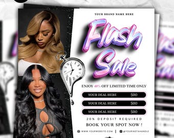 Flash Sale Flyer, Special Deal Flyer, Book Now Flyer, Flash sale, Hair Flyer, Braids, Nail Tech, Lash Tech, MUA, Wig Flyer, Canva Template