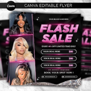 May include: A black and pink flyer with the text "FLASH SALE" in pink, with the words "Enjoy 40% off limited time only". The flyer includes three images of women and the text "Your Deal Here" with a price of $00.
