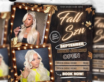 September Bookings Flyer, Fall Season Books Open Flyer, Braider, Wig, Nail Tech, Lash Tech, MUA, Hairstylist Flyer, DIY Canva Template