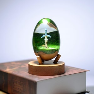TOTK Master Sword Resin Art, Handcrafted Resin Wood TLoZ BOTW Desk Decor, Back to School Night Light Eggs Holiday decor