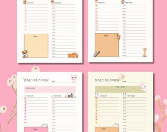 Undated Cute Printable Planner | Daily To-Do List PDF | Kawaii Digital Planner | Productivity Template | Instant Download Journal Pages