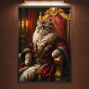 Vintage Baroque Cat Portrait – Whimsical Royal Feline Wall Art Digital Print