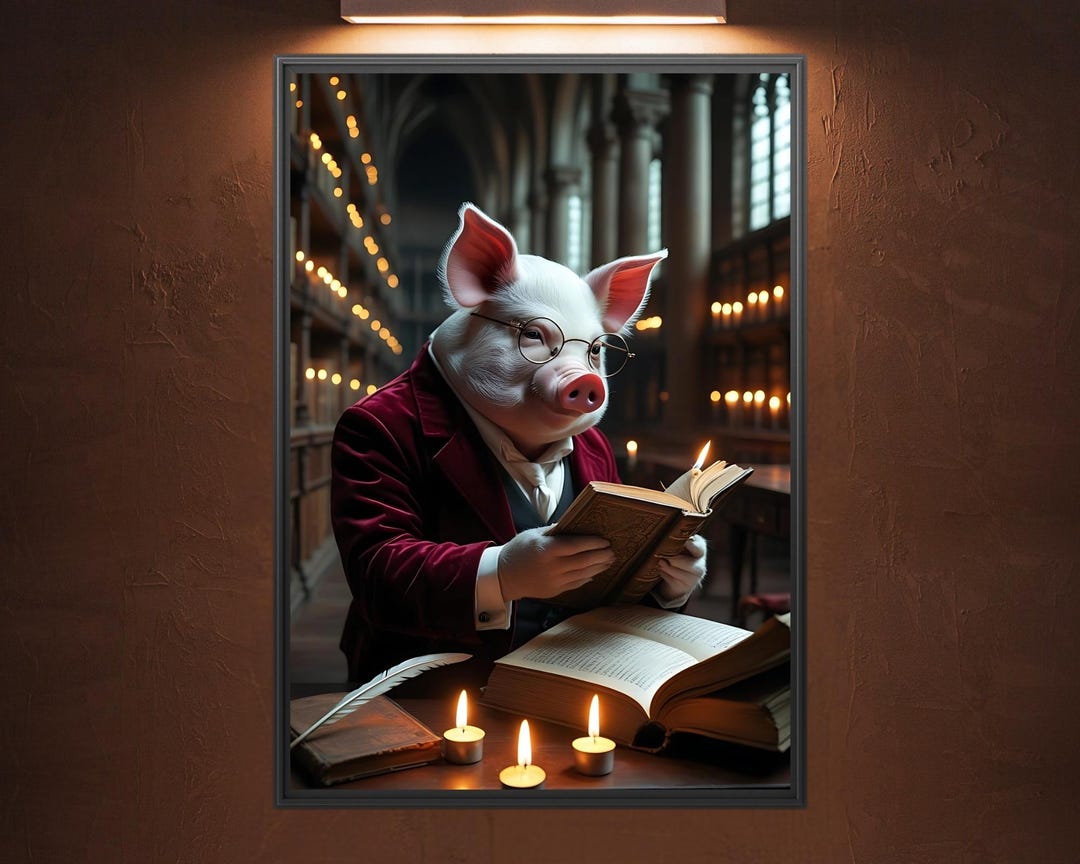 Baroque Pig Scholar – Candlelit Library Portrait | Vintage Animal ...