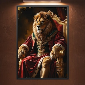 Baroque Lion Wall Art | Regal Animal Portrait | Vintage Digital Download Print