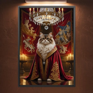 Baroque Cat Portrait – Regal Feline Wall Art – Vintage Royal Pet Digital Download