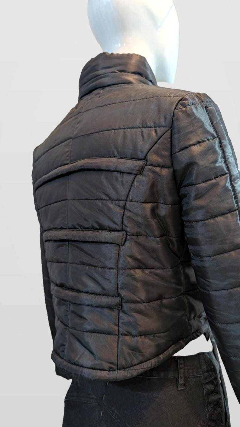 Black Nova Puffer — Black Futuristic Quilted Puffer Jacket image 9