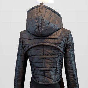 Black Nova Puffer — Black Futuristic Quilted Puffer Jacket image 6