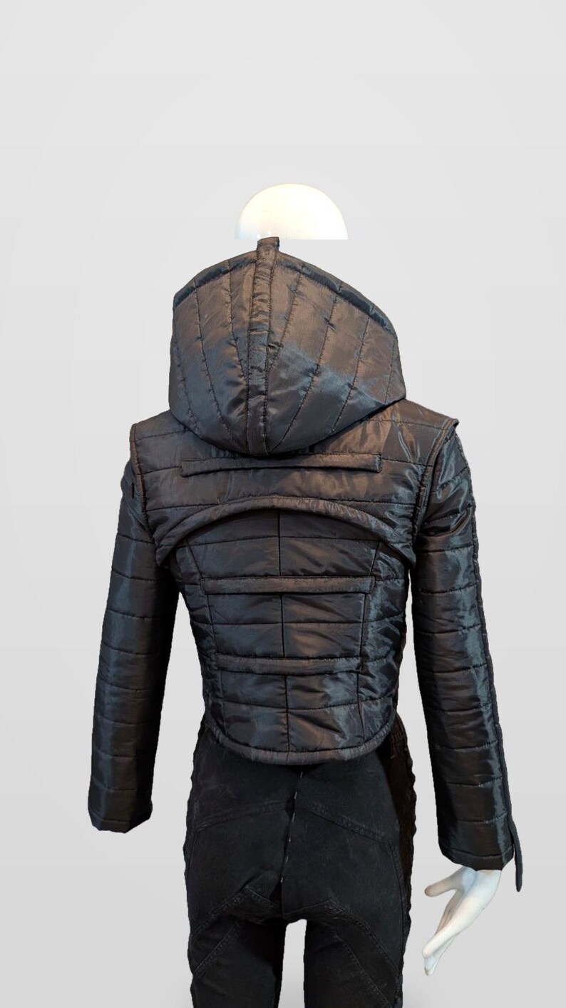Black Nova Puffer — Black Futuristic Quilted Puffer Jacket image 6