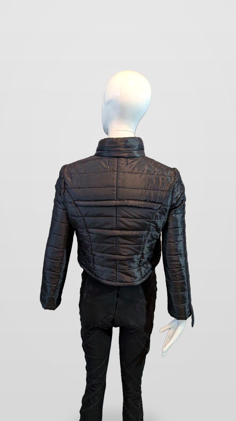 Black Nova Puffer — Black Futuristic Quilted Puffer Jacket image 5