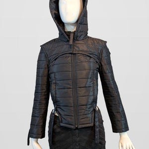 Black Nova Puffer — Black Futuristic Quilted Puffer Jacket image 1