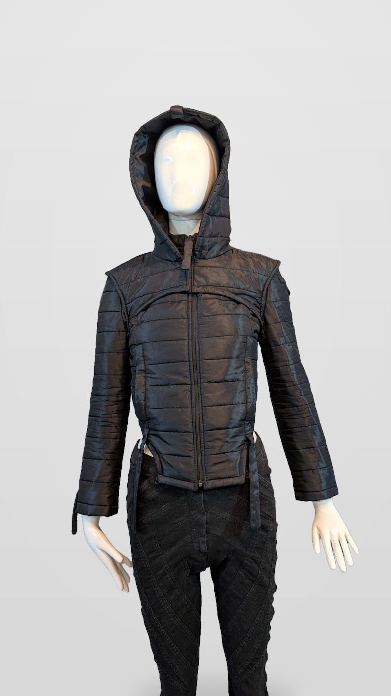 Black Nova Puffer — Black Futuristic Quilted Puffer Jacket image 1