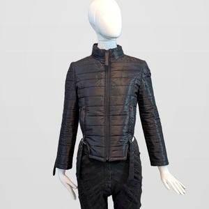 Black Nova Puffer — Black Futuristic Quilted Puffer Jacket image 2
