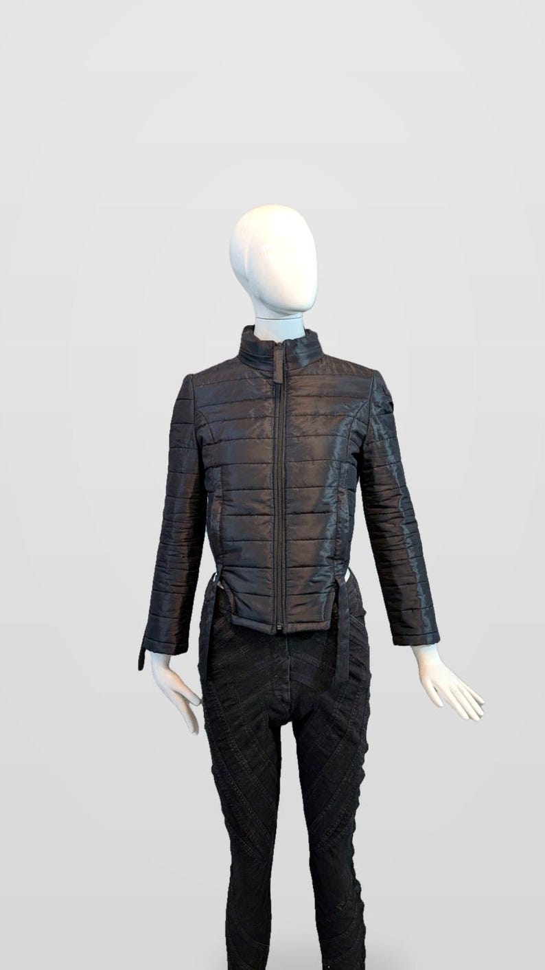 Black Nova Puffer — Black Futuristic Quilted Puffer Jacket image 2