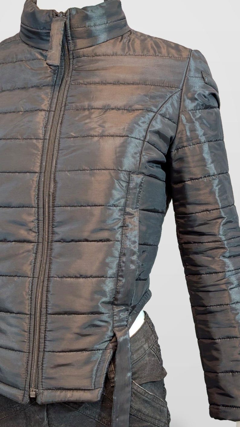 Black Nova Puffer — Black Futuristic Quilted Puffer Jacket image 8