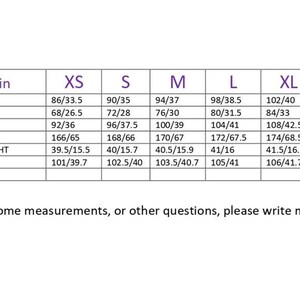 May include: A size chart in a grid format, with measurements in both centimeters and inches. The chart includes sizes XS to XXXL, detailing breast, waist, hips, height, shoulder-waist back length, and waist-floor length measurements.
