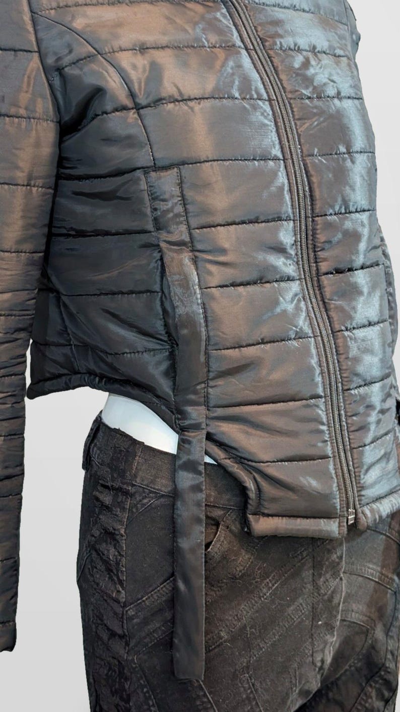 Black Nova Puffer — Black Futuristic Quilted Puffer Jacket image 7