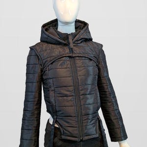Black Nova Puffer — Black Futuristic Quilted Puffer Jacket image 3