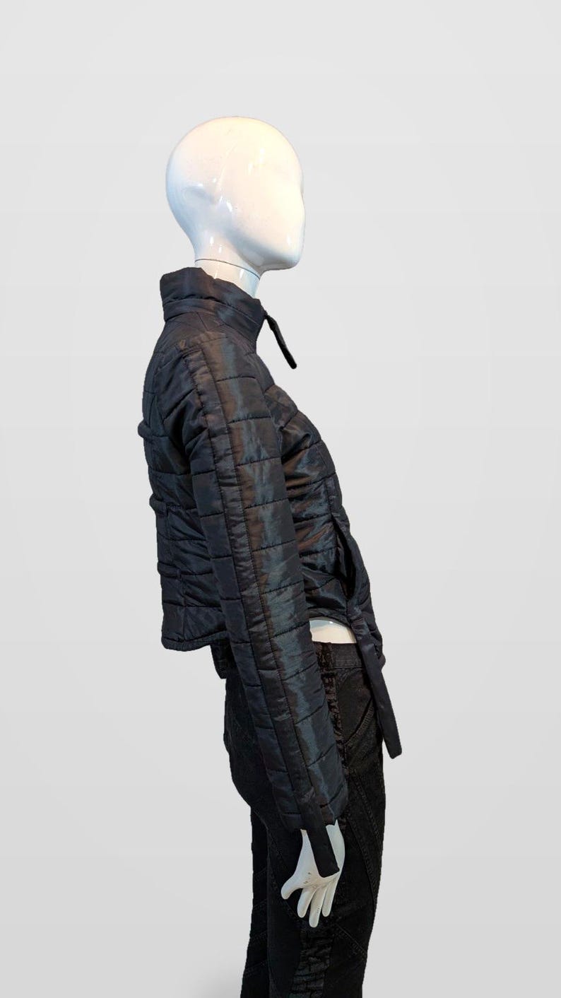 Black Nova Puffer — Black Futuristic Quilted Puffer Jacket image 4
