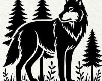 Wolf SVG, Wolf Silhouette SVG Png Dxf EPS, Forest Wolf Design, Wildlife Animal Graphic, Cricut Laser Cut File