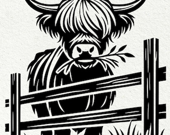 Silueta de vaca de las Tierras Altas, SVG de animal de granja, archivo cortado con láser (descarga digital)