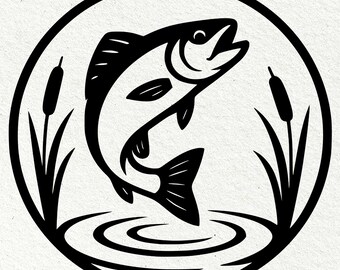 Bass Fishing Silhouette, Jumping Fish SVG, Cricut Laser Cut File (Digital Download
