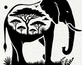 Elephant Safari SVG – African Landscape Silhouette Cut File (Digital Download)