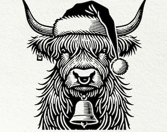 Highland Kuh Weihnachten SVG, Weihnachtsmütze Clipart (digitaler Download)