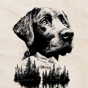 Labrador Retriever SVG / Arte de perro con reflejo en el bosque y doble exposición (Descarga digital)