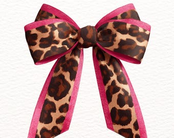 12 Leopard Bow PNG Bundle, Cheetah Print Bow Clipart, Pink Ribbon Bow PNG, Trendy Fashion Design, Sublimation, Sticker, Printable
