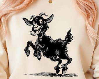 Funny Goat SVG PNG Dxf Eps, Cartoon Jumping Goat Design, Cute Humor Animal, Cricut Shirt Graphic, Farm Animal Funny SVG, Sticker Printable