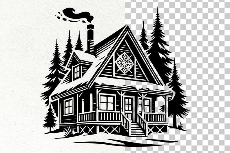 Cabin SVG for Cricut, Mountain Cabin PNG Dxf Eps, Rustic House Design ...