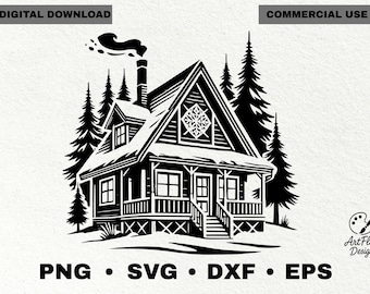 Rustic Cabin SVG, Mountain House Design, Winter PNG (Digital Download)