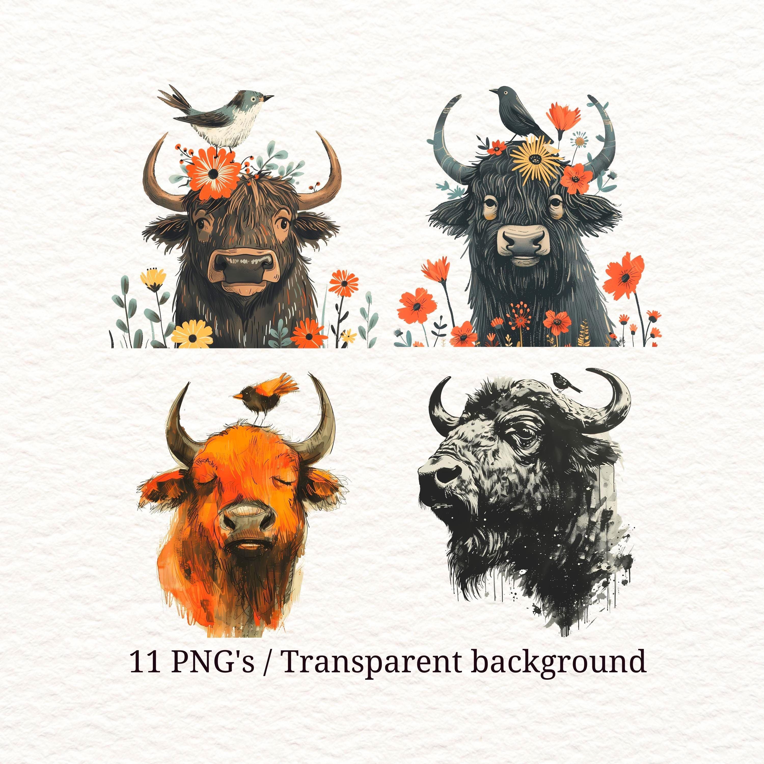 11 Highland Cow PNG Watercolor Clipart Floral Bull Boho Farm Animal ...