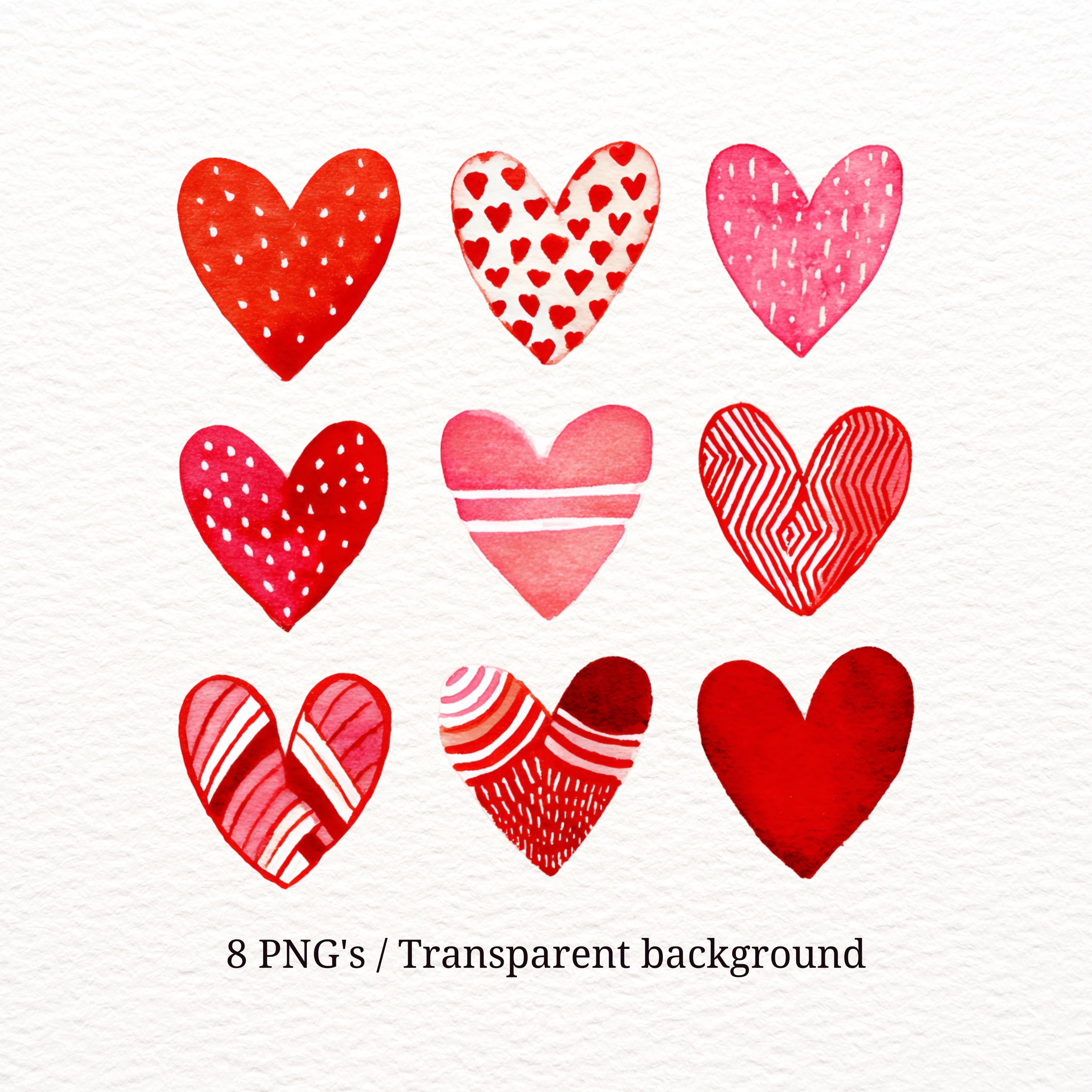 8 Png’s Red Watercolor Hearts Clipart Set, Valentines Heart Designs for ...