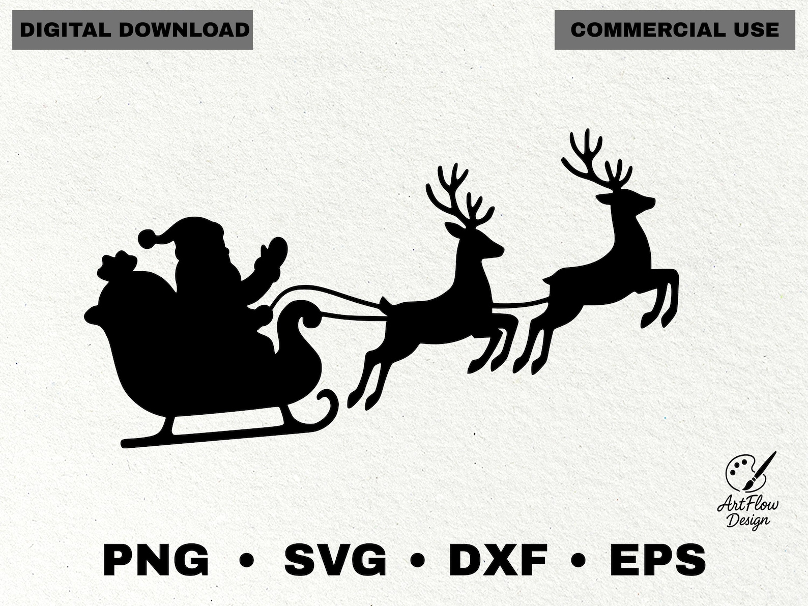 Santa Sleigh SVG Png DXF EPS Reindeer Christmas Silhouette Flying ...