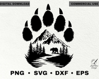 Bear Paw Silhouette SVG, Wildlife Scene (Digital Download)