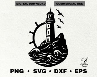 Lighthouse SVG, Nautical Coastal Silhouette (Digital Download)