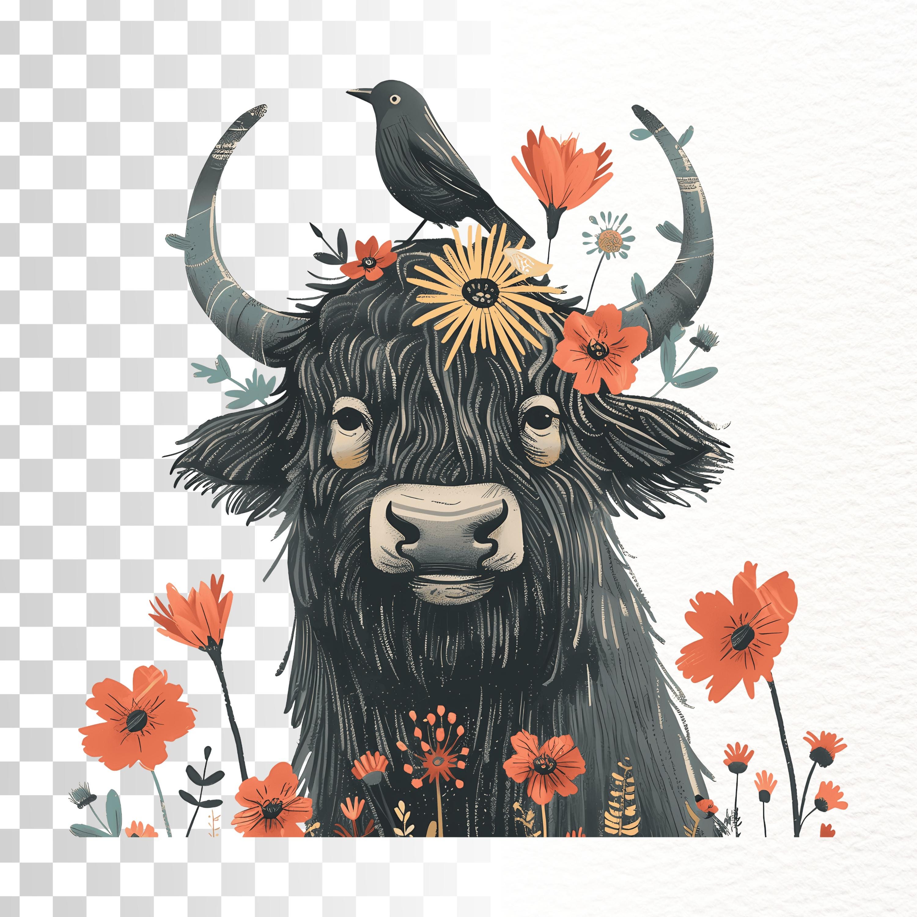 11 Highland Cow PNG Watercolor Clipart Floral Bull Boho Farm Animal ...