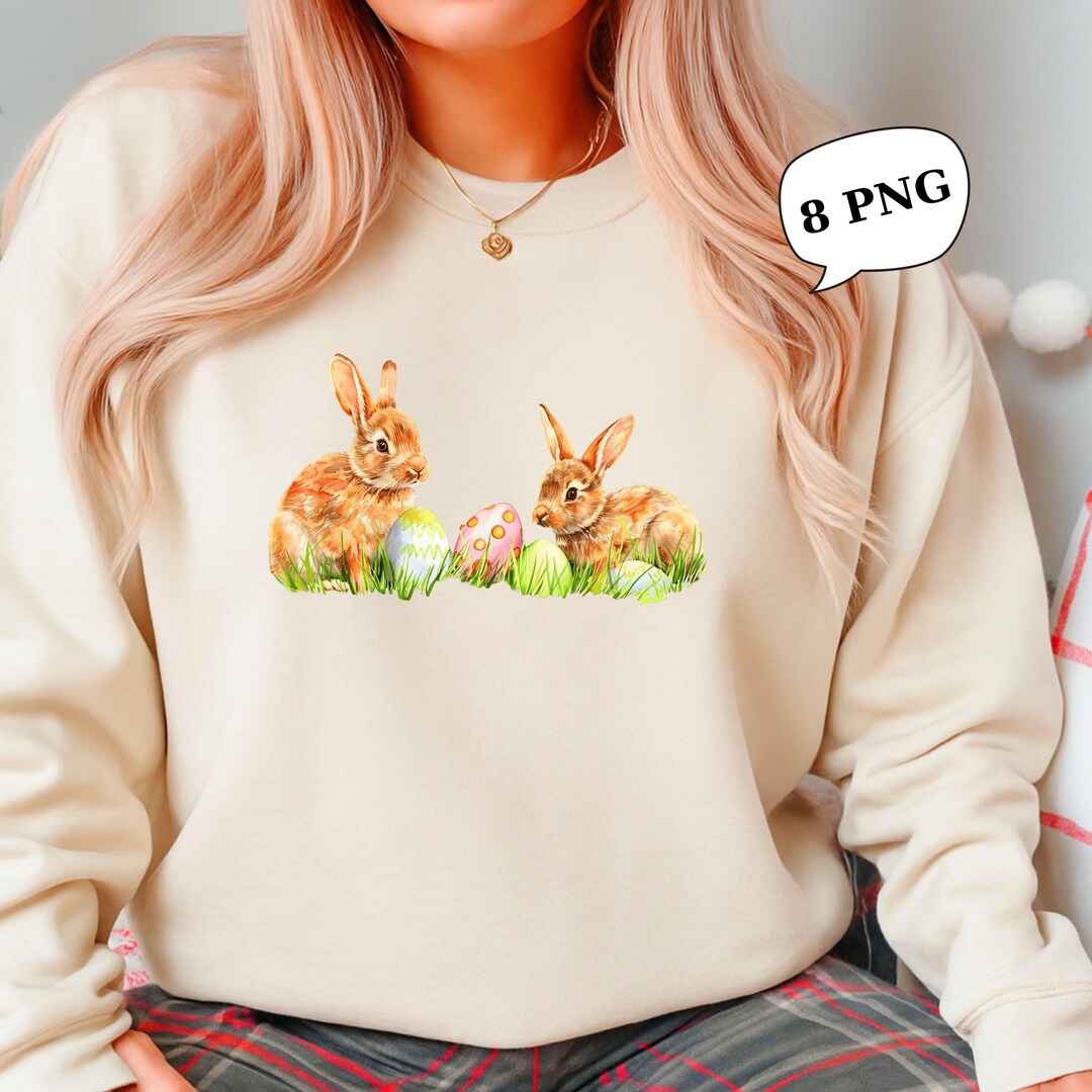 8 Transparent PNG, Easter Bunny PNG Bundle, Watercolor Rabbit Clipart ...