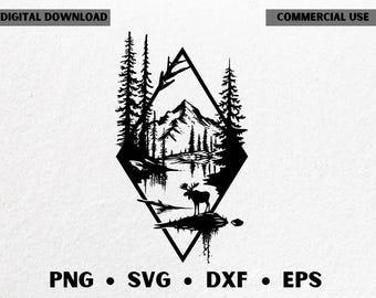 Mountain Moose SVG: Woodland Silhouette for Laser Cutting (Digital Download)