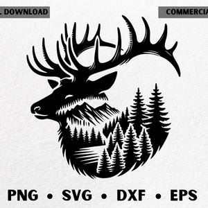 二重露光のヘラジカ SVG / ヘラジカ SVG レーザー焼き込み / 森の中のヘラジカ SVG / レーザー用二重露光 / 森の動物 SVG / 即時ダウンロード