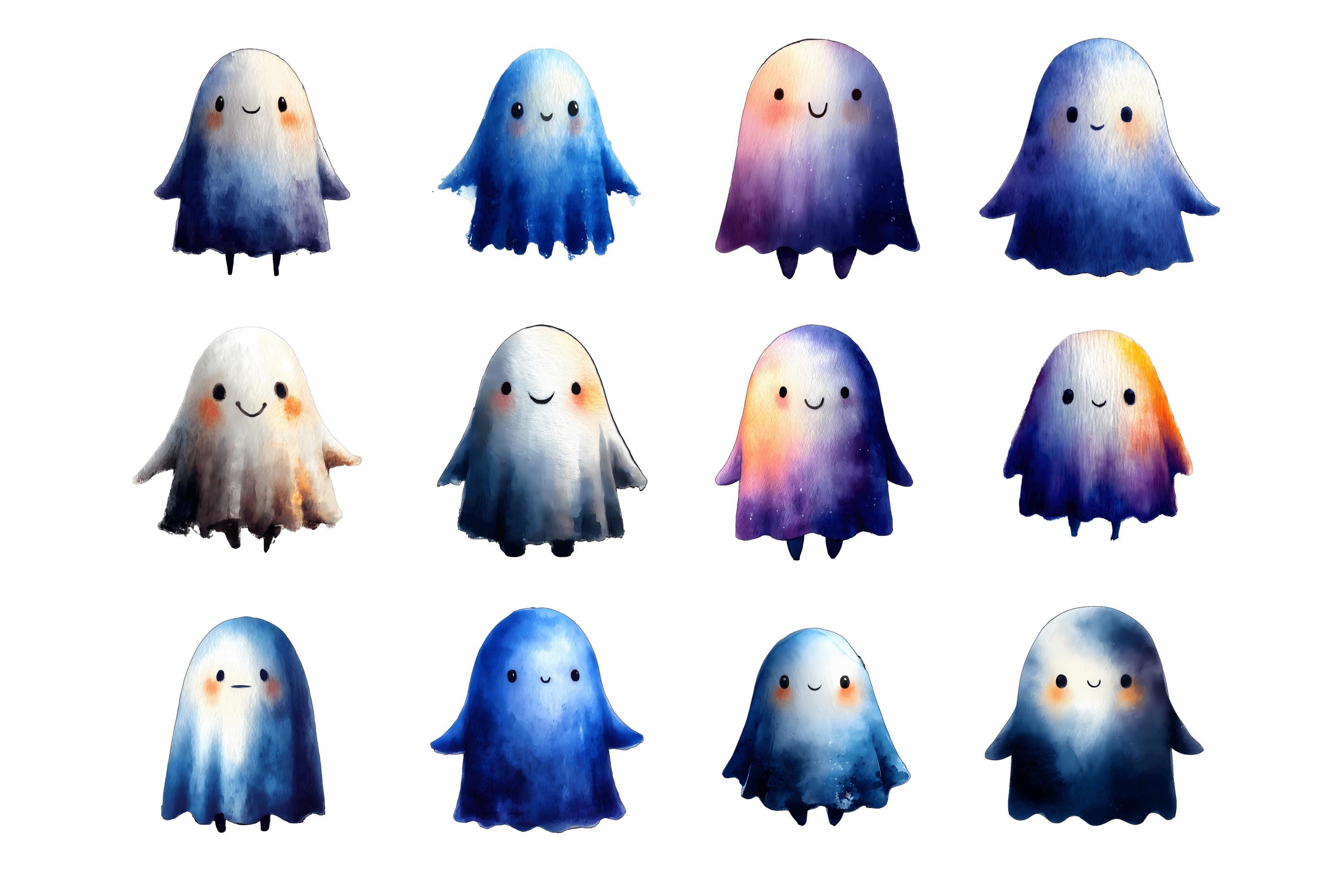 20 PNG Ghost Clipart – Cute Watercolor Halloween Ghosts | Kawaii Spooky ...