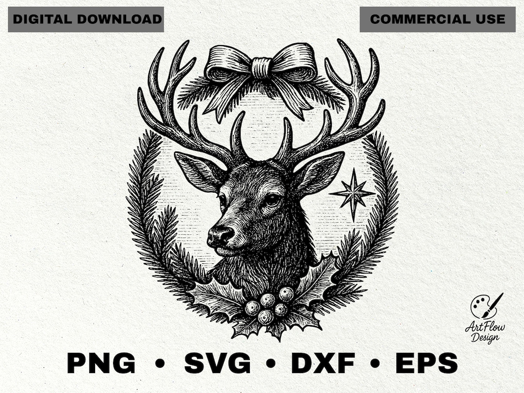 Christmas Deer SVG, Deer Head Svg Png DXF EPS, Holiday Reindeer Wreath ...