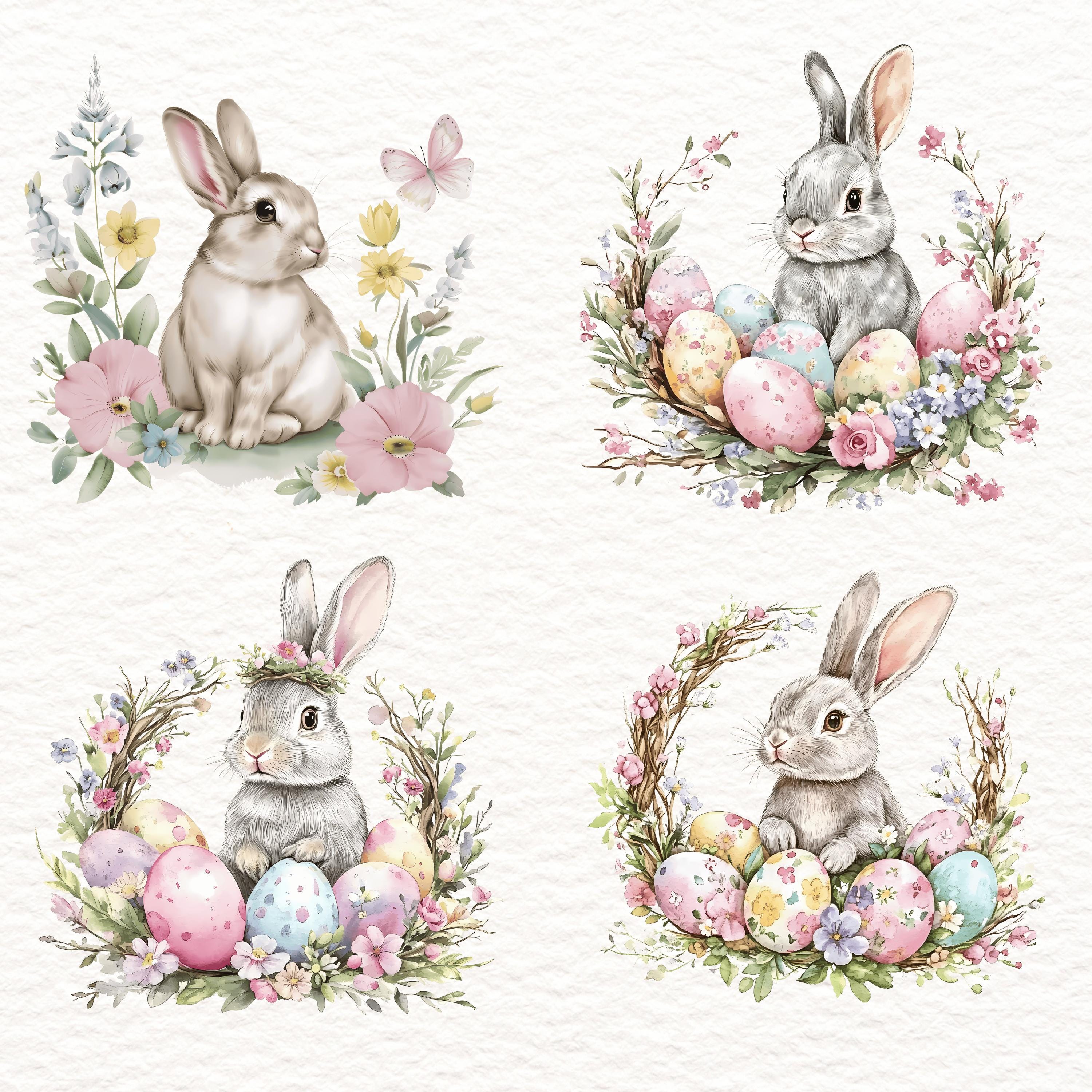 7 PNG Watercolor Easter Bunny Clipart, Spring Rabbit Set (digital ...