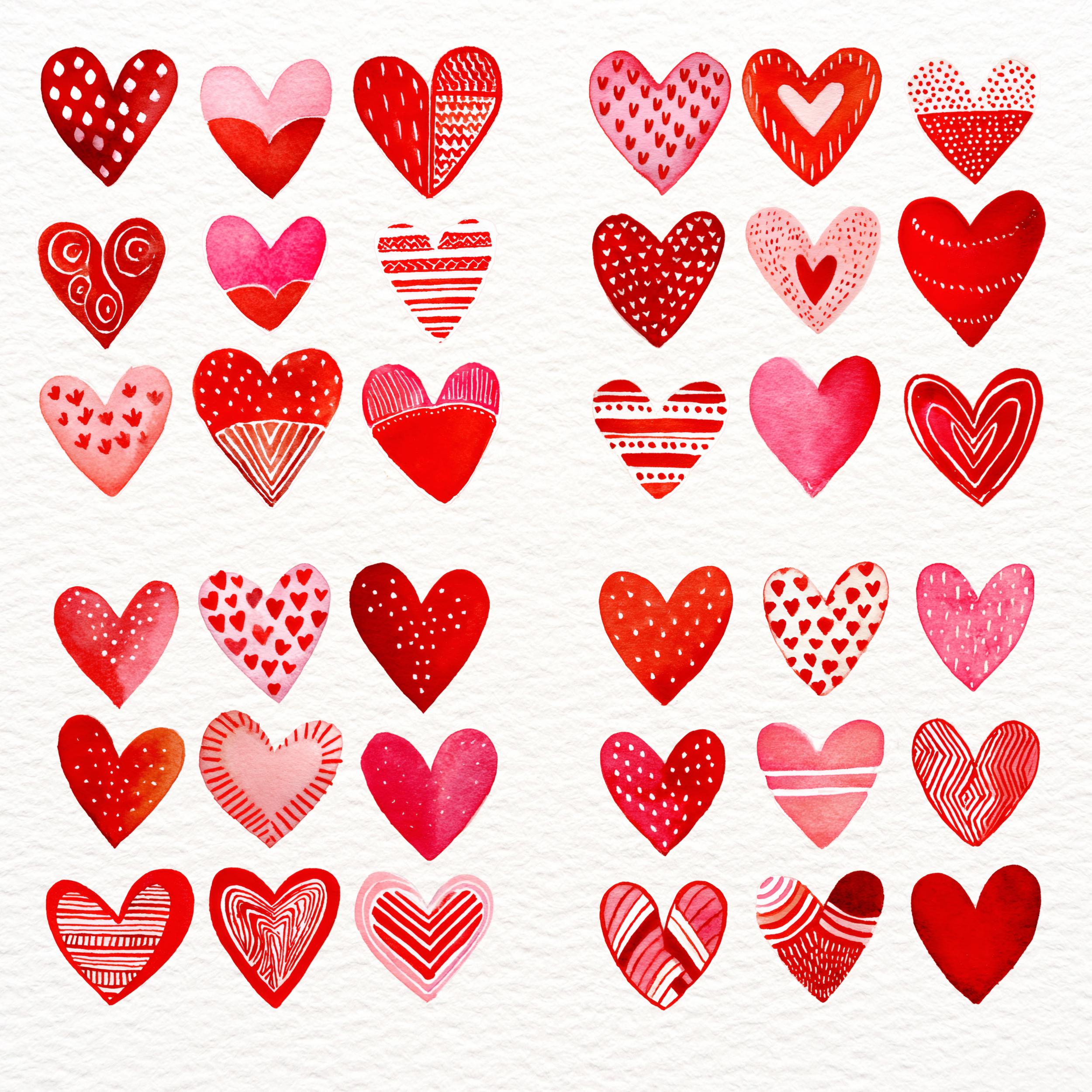 8 Png’s Red Watercolor Hearts Clipart Set, Valentines Heart Designs for ...